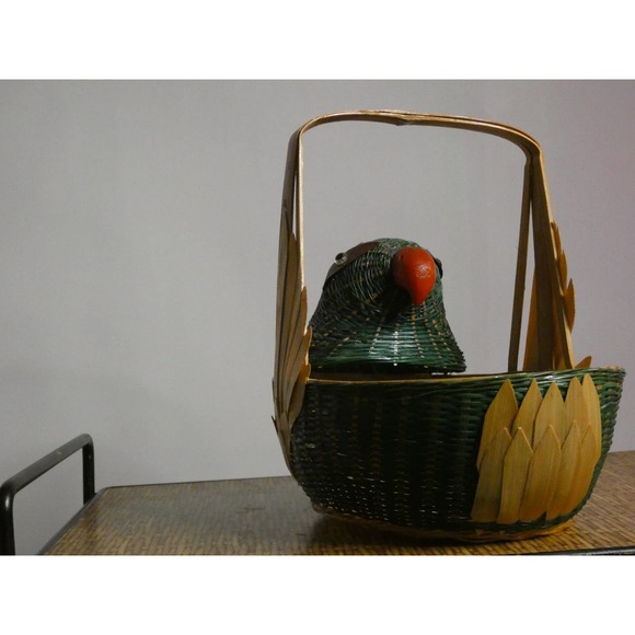 Vintage Parrot Decorative Basket Made in China With Vintage Label - Picture 2 of 7